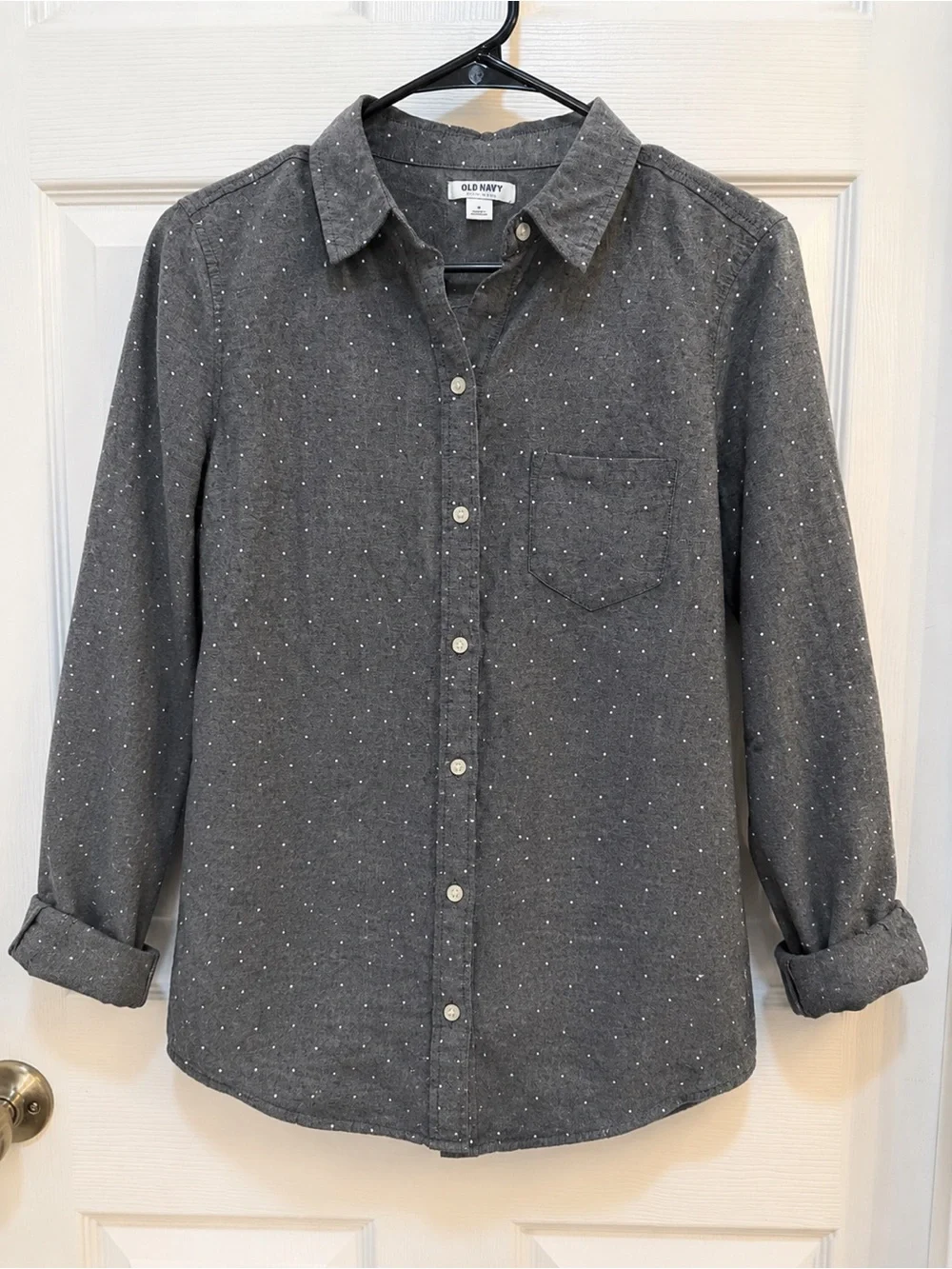 Old Navy Charcoal Button-Down with White Dot Print
